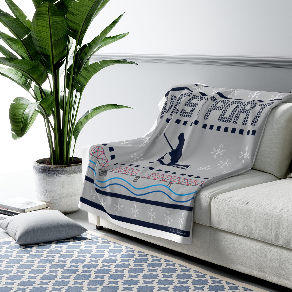 Westport Ugly Holiday Blue / White Sherpa Fleece Blanket