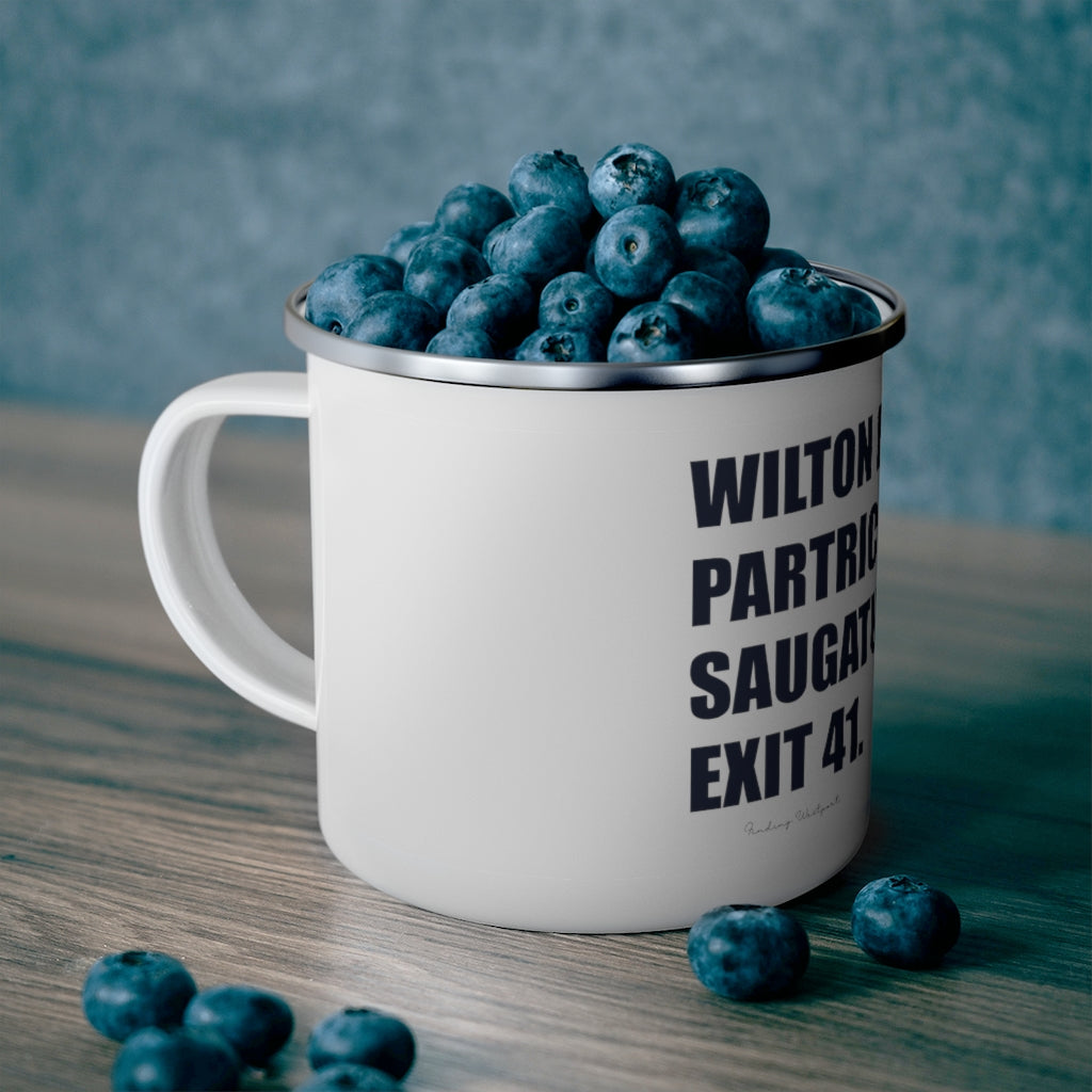 Wilton Road. Partrick Wetlands. Saugatuck River. Exit 41. Enamel Camping Mug How do you say Westport without saying Westport? Westport, Connecticut is filled with unique aspects. Each providing different elements that make up the town from historic to modern traditions. Proceeds of this collection goes to help build Finding Westport and Finding Connecticut's brands.