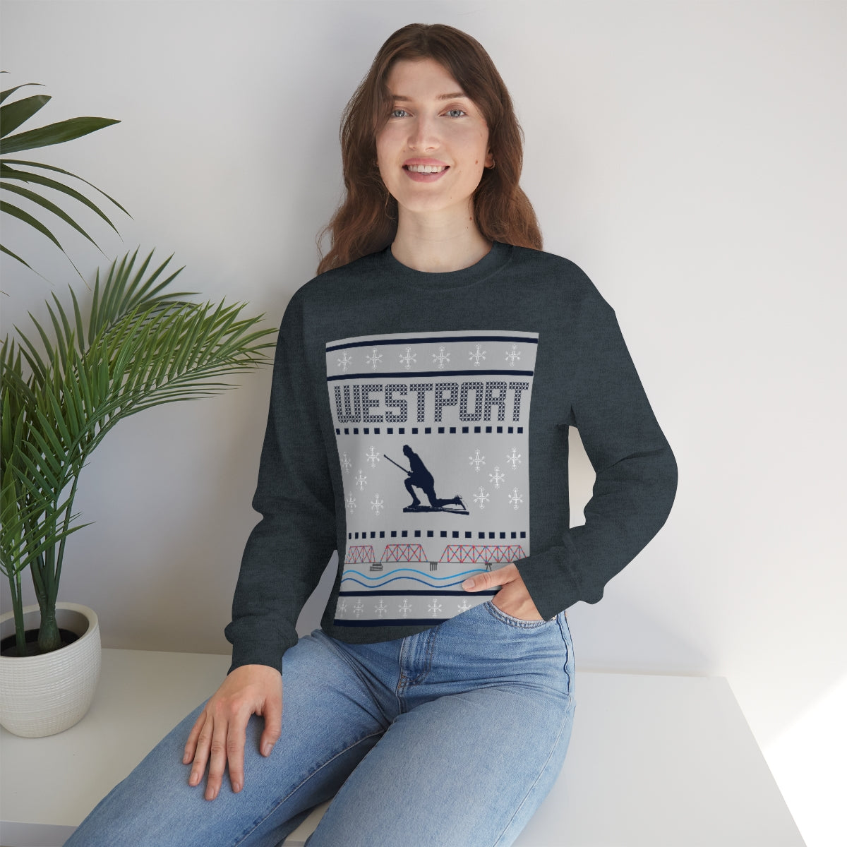 Westport Ugly Holiday Blue / White Unisex Heavy Blend™ Crewneck Sweatshirt
