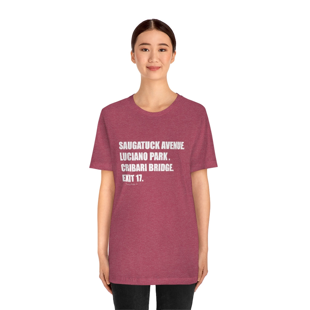 Saugatuck Ave. Luciano Park. Cribari Bridge. Exit 17. Unisex Jersey Short Sleeve Tee How do you say Westport without saying Westport? Westport, Connecticut is filled with unique aspects. Each providing different elements that make up the town from historic to modern traditions. Proceeds of this collection goes to help build Finding Westport and Finding Connecticut's brands.