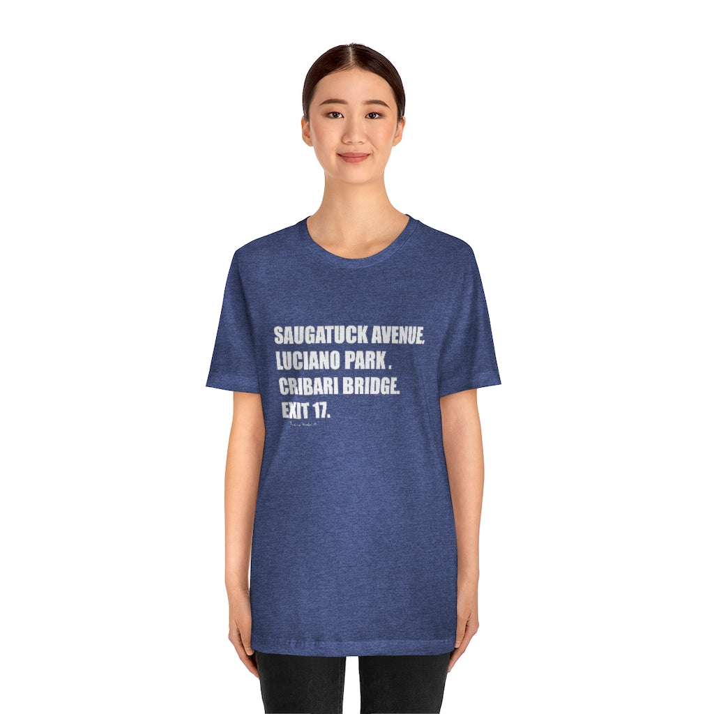 Saugatuck Ave. Luciano Park. Cribari Bridge. Exit 17. Unisex Jersey Short Sleeve Tee How do you say Westport without saying Westport? Westport, Connecticut is filled with unique aspects. Each providing different elements that make up the town from historic to modern traditions. Proceeds of this collection goes to help build Finding Westport and Finding Connecticut's brands.