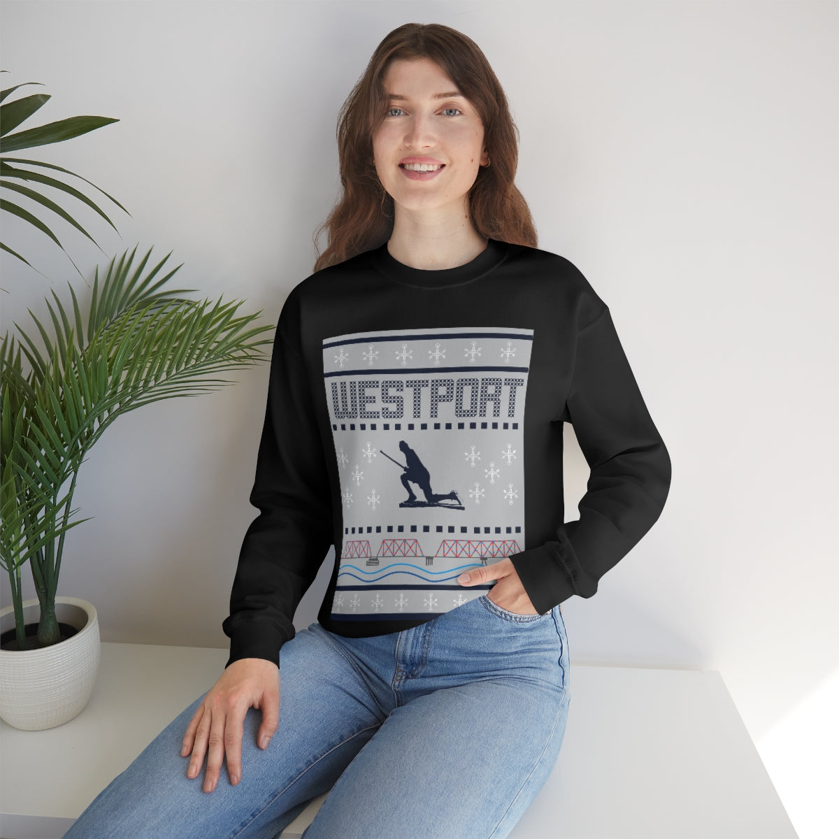 Westport Ugly Holiday Blue / White Unisex Heavy Blend™ Crewneck Sweatshirt