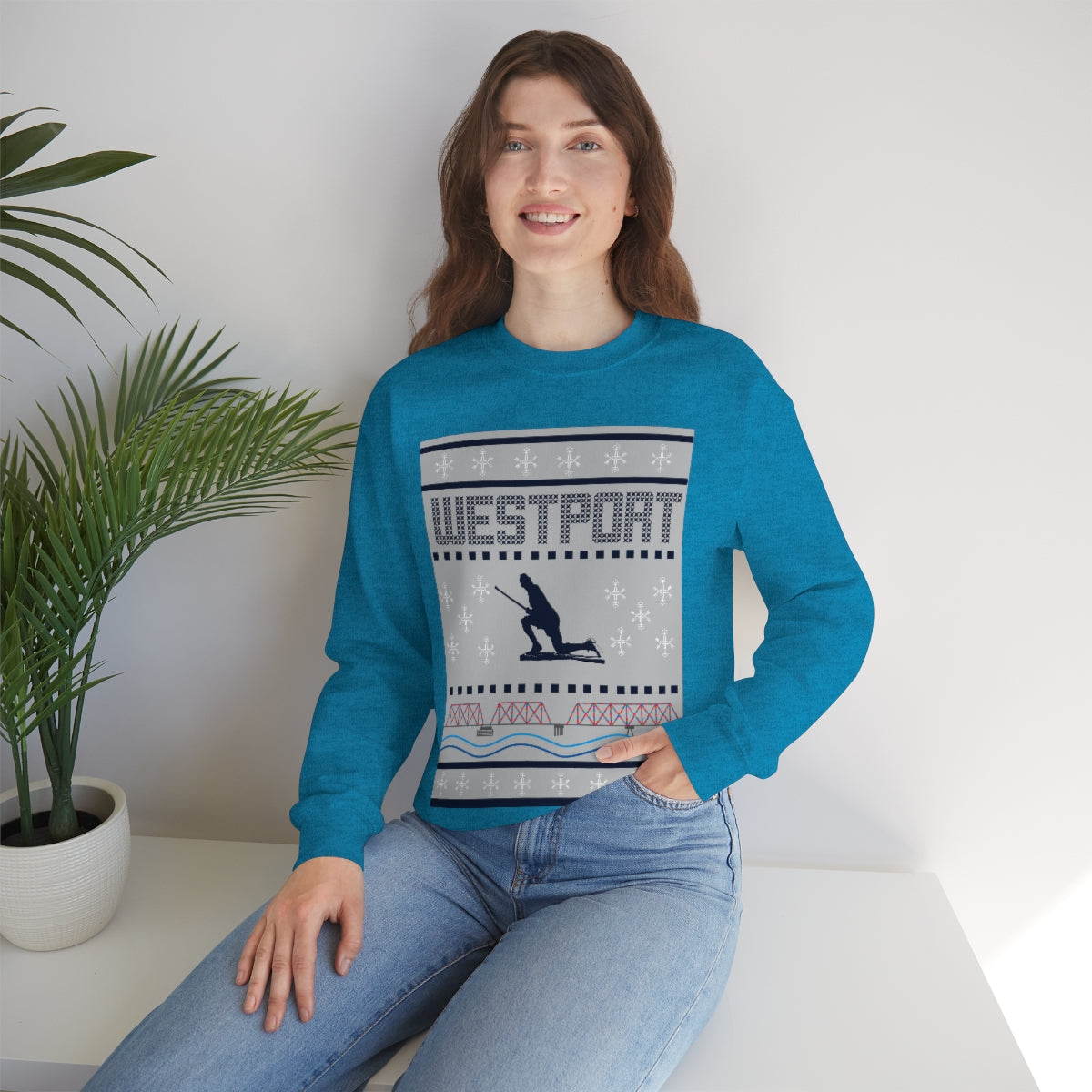 Westport Ugly Holiday Blue / White Unisex Heavy Blend™ Crewneck Sweatshirt