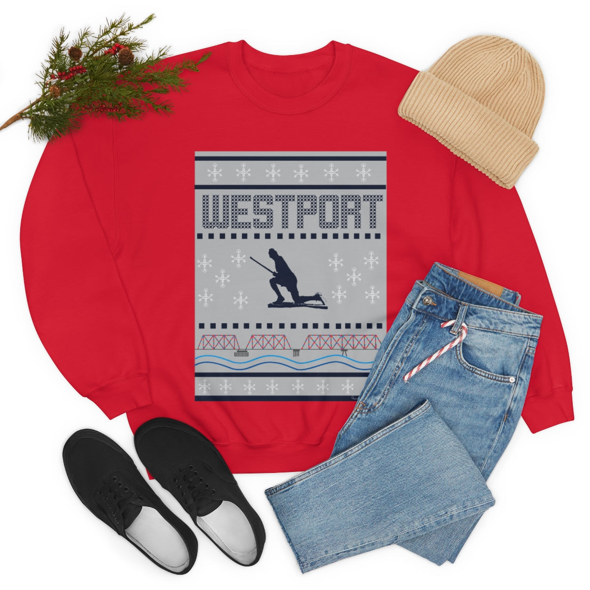 Westport Ugly Holiday Blue / White Unisex Heavy Blend™ Crewneck Sweatshirt