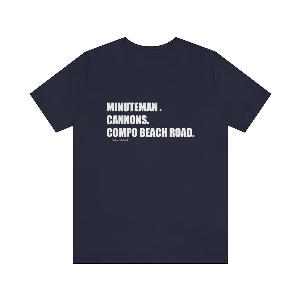 Minuteman. Cannons. Compo Beach Road. Unisex Jersey Short Sleeve Tee How do you say Westport without saying Westport? Westport, Connecticut is filled with unique aspects. Each providing different elements that make up the town from historic to modern traditions. Minuteman. Cannons. Compo Beach Road. You know its Westport. Proceeds of this collection goes to help build Finding Westport and Finding Connecticut's brands.