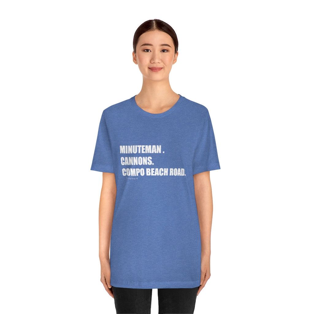 Minuteman. Cannons. Compo Beach Road. Unisex Jersey Short Sleeve Tee How do you say Westport without saying Westport? Westport, Connecticut is filled with unique aspects. Each providing different elements that make up the town from historic to modern traditions. Minuteman. Cannons. Compo Beach Road. You know its Westport. Proceeds of this collection goes to help build Finding Westport and Finding Connecticut's brands.