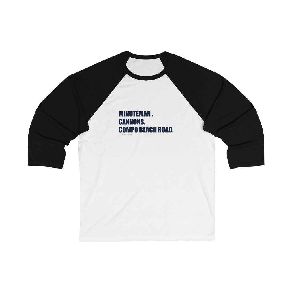 Minuteman. Cannons. Compo Beach Road. Unisex 3/4 Sleeve Baseball Tee How do you say Westport without saying Westport? Westport, Connecticut is filled with unique aspects. Each providing different elements that make up the town from historic to modern traditions. Minuteman. Cannons. Compo Beach Road. You know its Westport. Proceeds of this collection goes to help build Finding Westport and Finding Connecticut's brands.