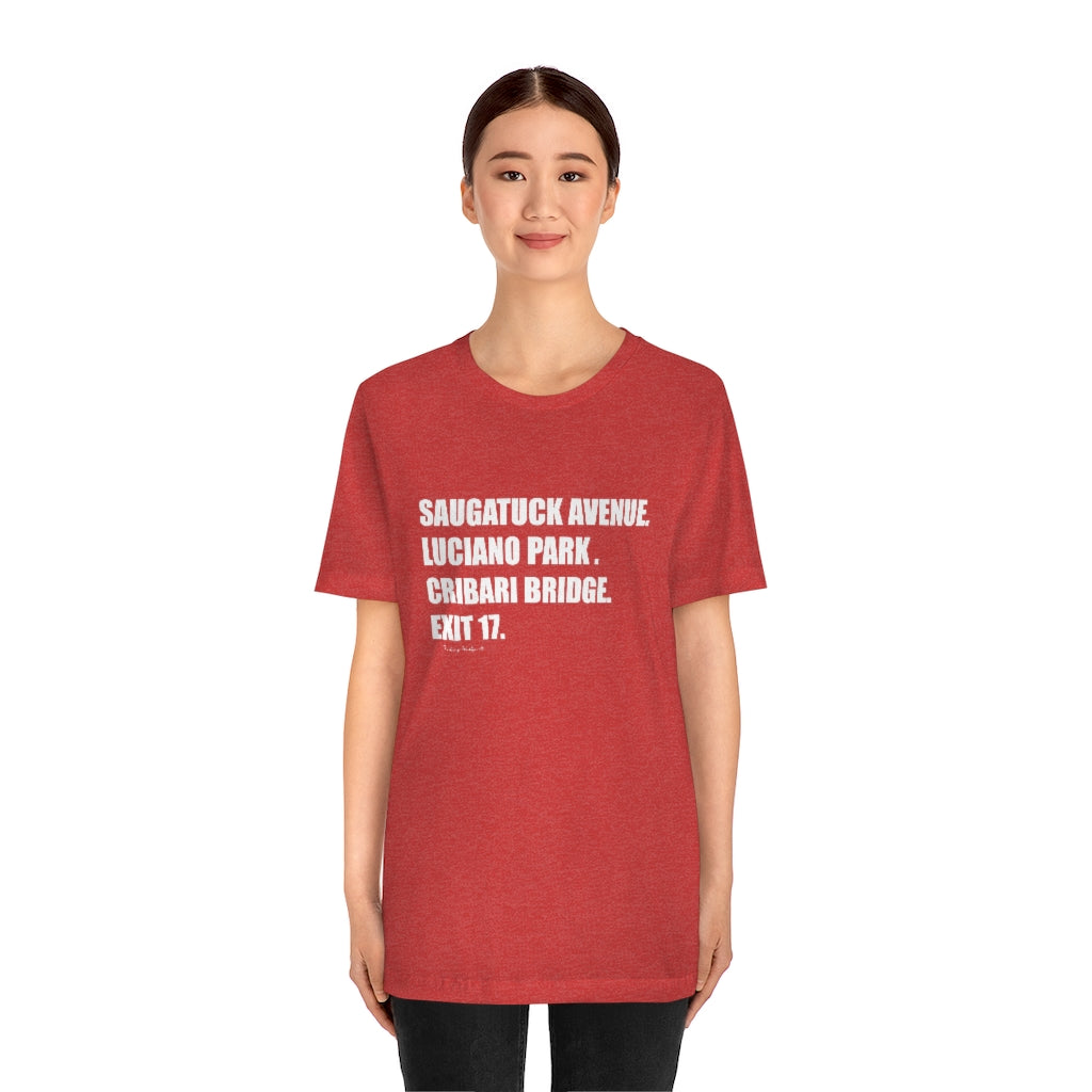 Saugatuck Ave. Luciano Park. Cribari Bridge. Exit 17. Unisex Jersey Short Sleeve Tee How do you say Westport without saying Westport? Westport, Connecticut is filled with unique aspects. Each providing different elements that make up the town from historic to modern traditions. Proceeds of this collection goes to help build Finding Westport and Finding Connecticut's brands.