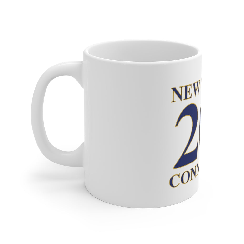 New Canaan 203 Connecticut White Ceramic Mug  The 203 New Canaan Collection. Show off New Canaan and Connecticut at the same time. Colors were inspired by the Connecticut state flag.   Proceeds help build Finding New Canaan and Finding Connecticut's brand.