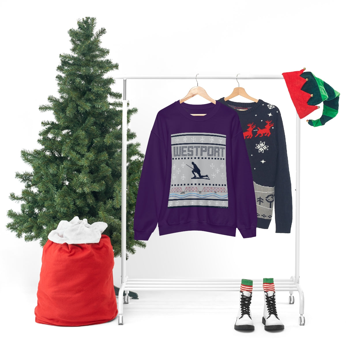 Westport Ugly Holiday Blue / White Unisex Heavy Blend™ Crewneck Sweatshirt