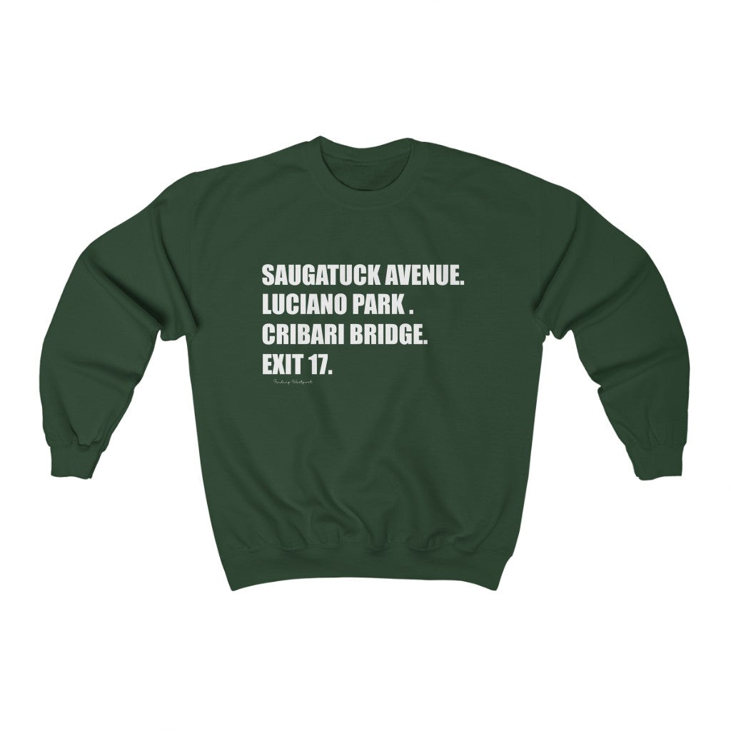 Saugatuck Ave. Luciano Park. Cribari Bridge. Exit 17. Unisex Heavy Blend Crewneck Sweatshirt How do you say Westport without saying Westport? Westport, Connecticut is filled with unique aspects. Each providing different elements that make up the town from historic to modern traditions. Proceeds of this collection goes to help build Finding Westport and Finding Connecticut's brands.