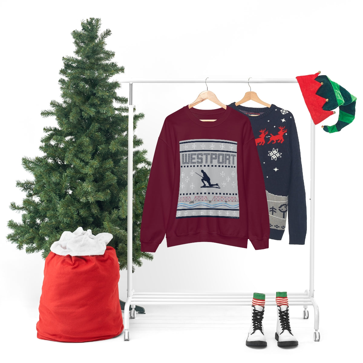 Westport Ugly Holiday Blue / White Unisex Heavy Blend™ Crewneck Sweatshirt