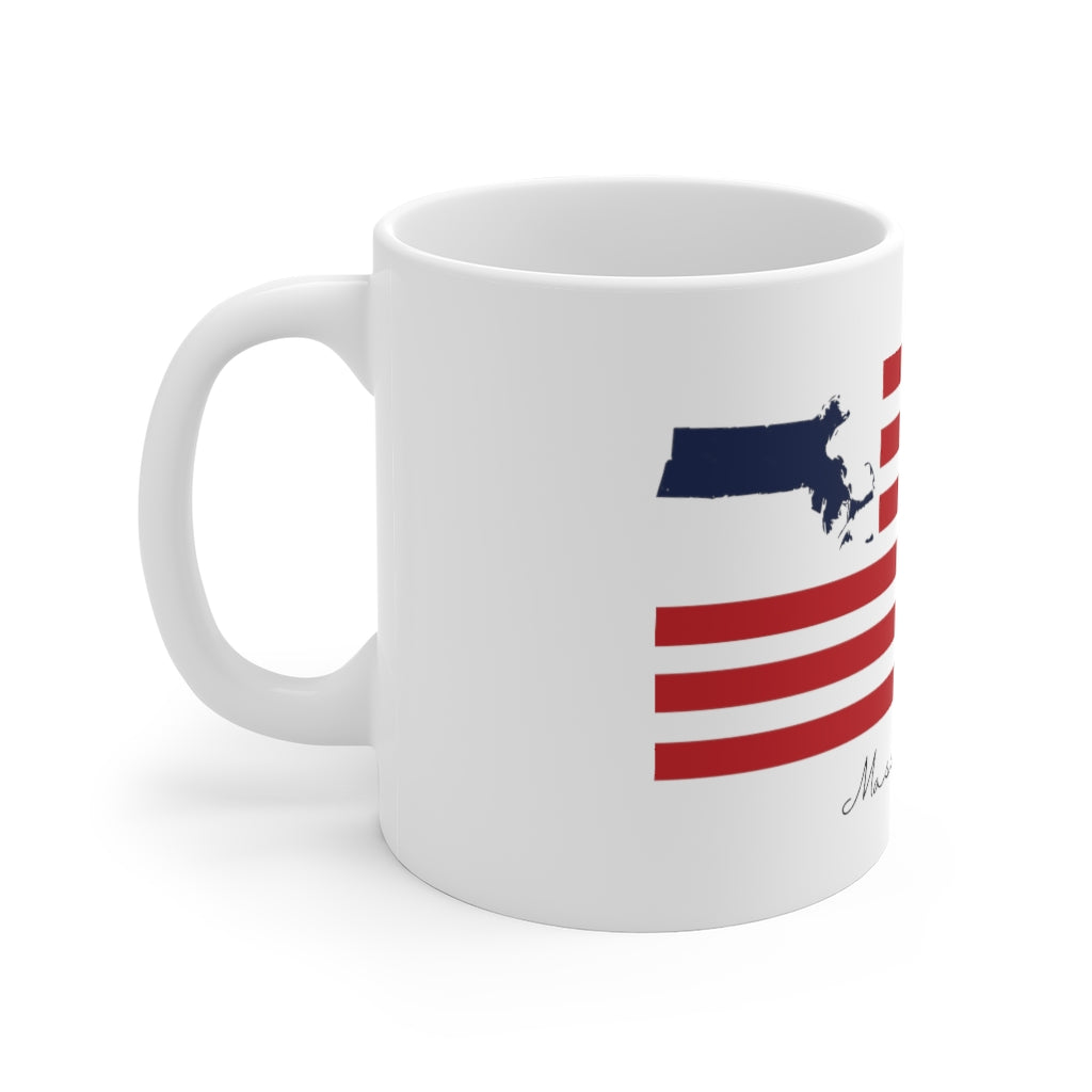 Massachusetts American Flag collection has tee shirts, mugs, reusable bags, and other apparel and gifts. All proceeds goes to help build the Finding New England brand and get our website up and going. Free shipping on all products.