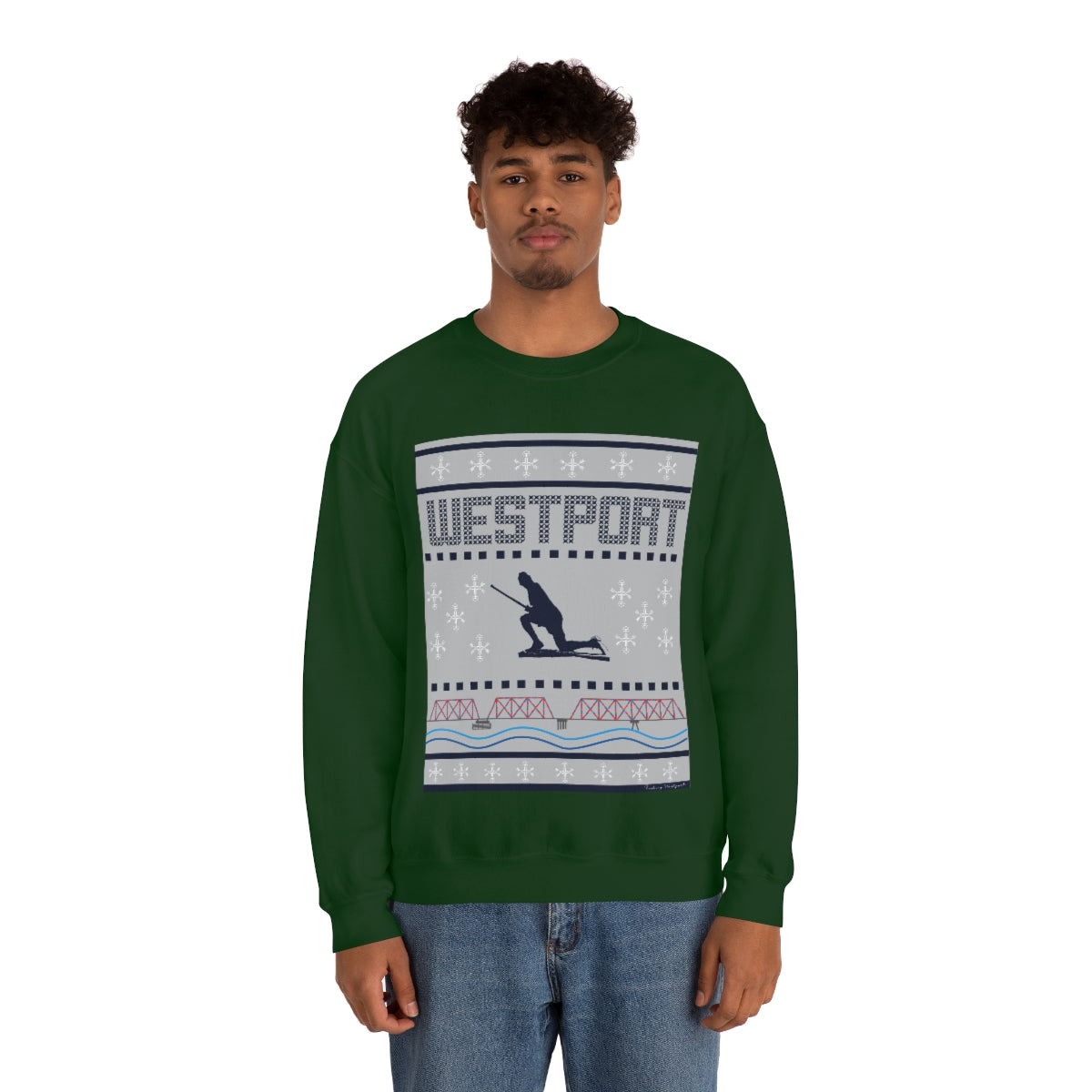 Westport Ugly Holiday Blue / White Unisex Heavy Blend™ Crewneck Sweatshirt