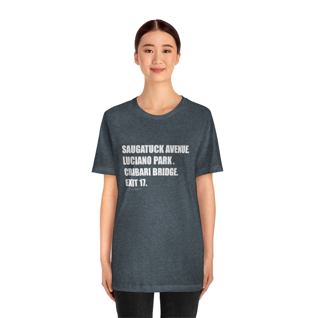 Saugatuck Ave. Luciano Park. Cribari Bridge. Exit 17. Unisex Jersey Short Sleeve Tee How do you say Westport without saying Westport? Westport, Connecticut is filled with unique aspects. Each providing different elements that make up the town from historic to modern traditions. Proceeds of this collection goes to help build Finding Westport and Finding Connecticut's brands.