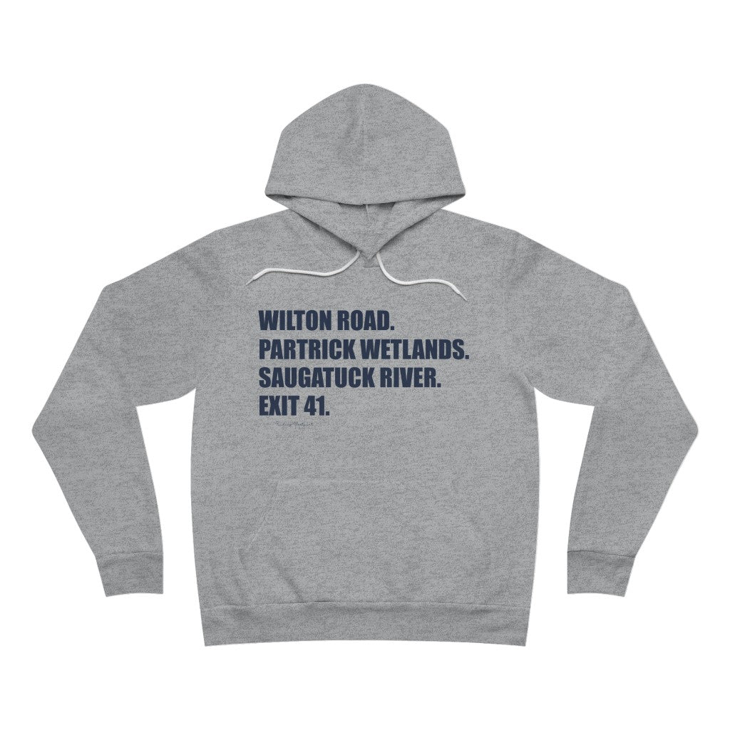 Wilton Road. Partrick Wetlands. Saugatuck River. Exit 41. Unisex Sponge Fleece Pullover Hoodie  How do you say Westport without saying Westport? Westport, Connecticut is filled with unique aspects. Each providing different elements that make up the town from historic to modern traditions.   Proceeds of this collection goes to help build Finding Westport and Finding Connecticut's  brands.