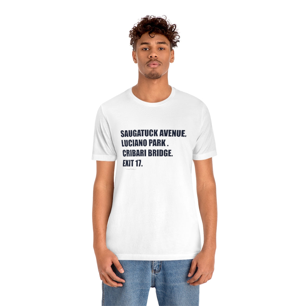 Saugatuck Ave. Luciano Park. Cribari Bridge. Exit 17. Unisex Jersey Short Sleeve Tee How do you say Westport without saying Westport? Westport, Connecticut is filled with unique aspects. Each providing different elements that make up the town from historic to modern traditions. Proceeds of this collection goes to help build Finding Westport and Finding Connecticut's brands.