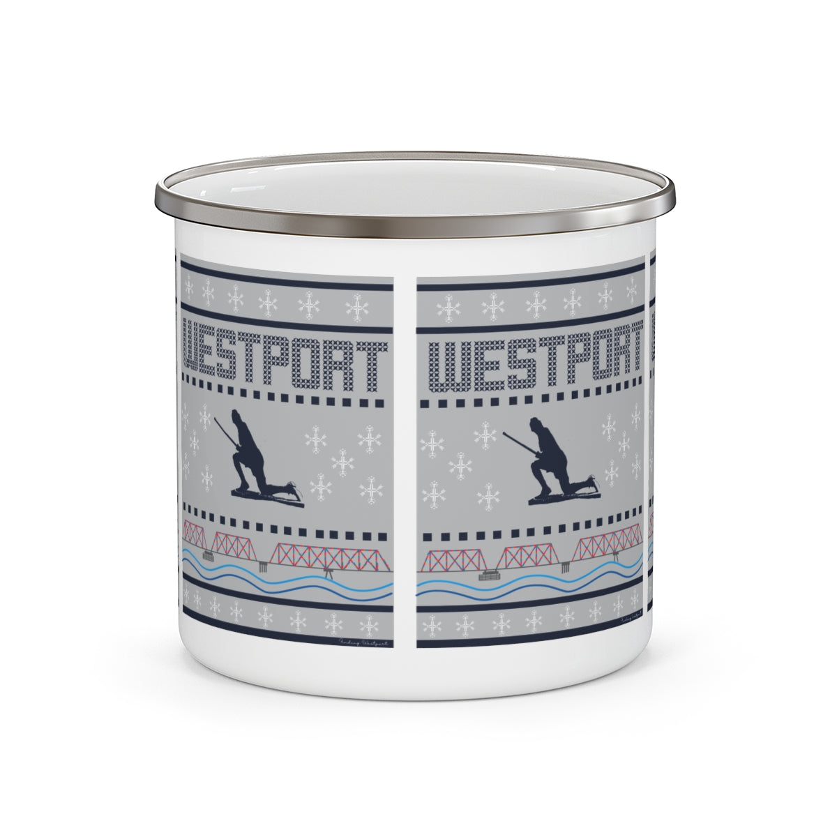 Westport Ugly Holiday Blue / White Enamel Camping Mug