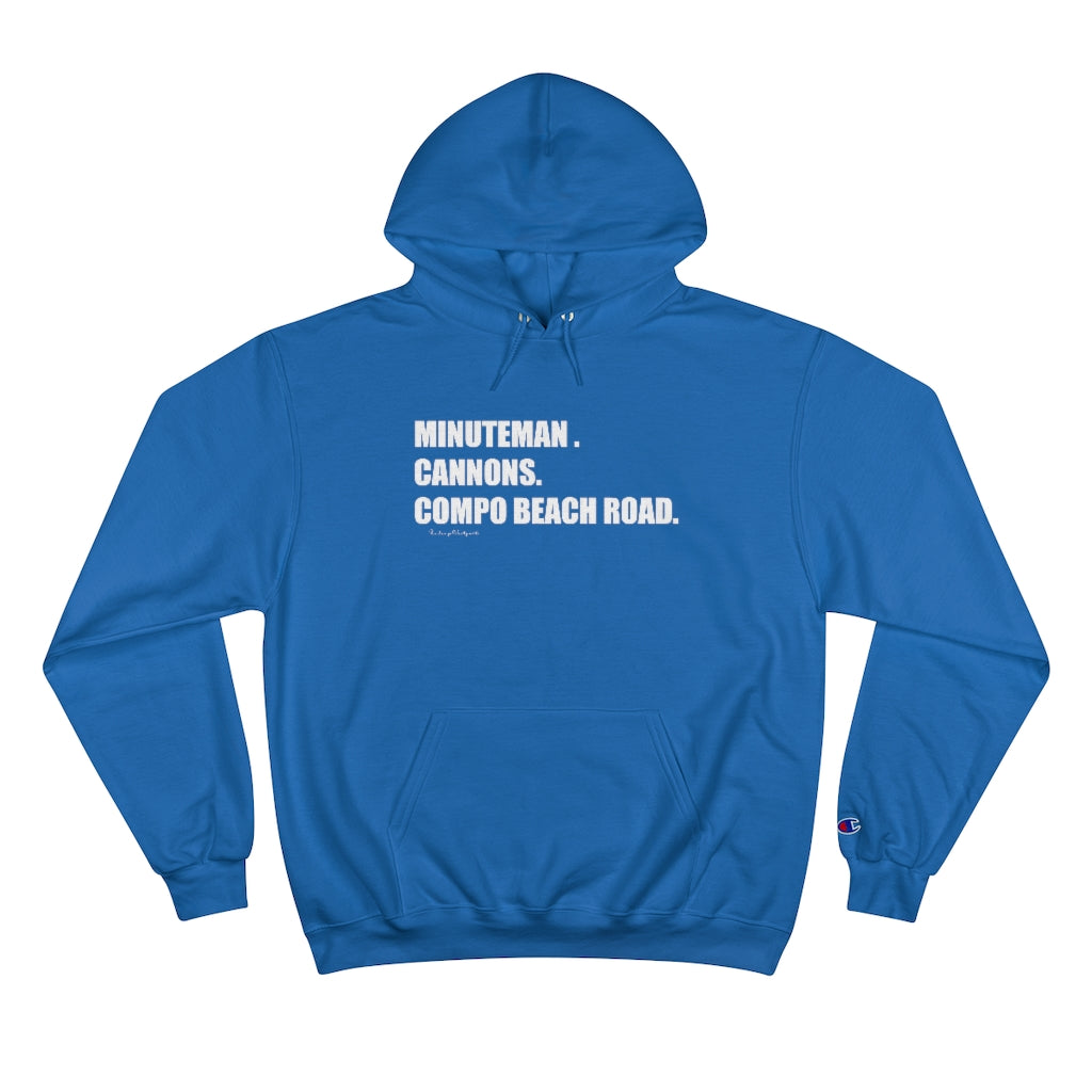 Minuteman. Cannons. Compo Beach Road. Champion Hoodie How do you say Westport without saying Westport? Westport, Connecticut is filled with unique aspects. Each providing different elements that make up the town from historic to modern traditions. Minuteman. Cannons. Compo Beach Road. You know its Westport. Proceeds of this collection goes to help build Finding Westport and Finding Connecticut's brands.