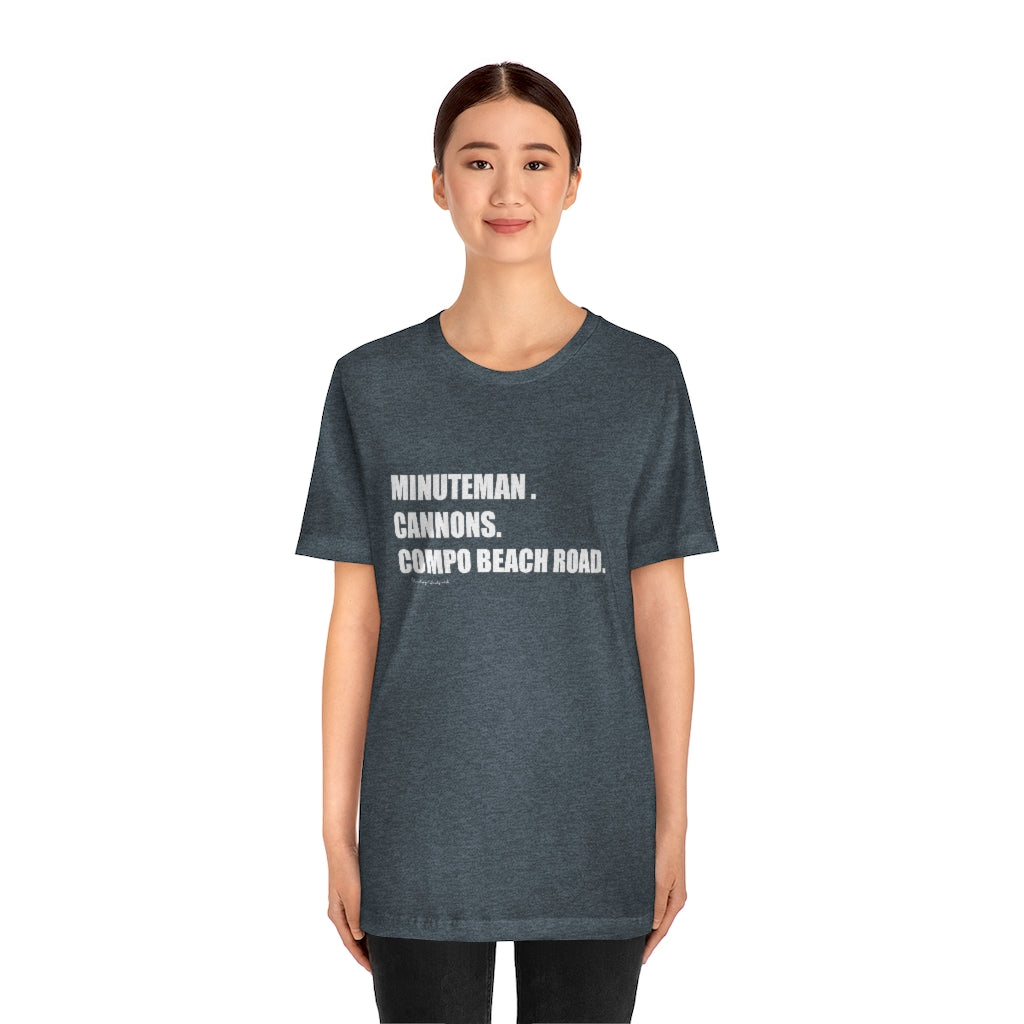 Minuteman. Cannons. Compo Beach Road. Unisex Jersey Short Sleeve Tee How do you say Westport without saying Westport? Westport, Connecticut is filled with unique aspects. Each providing different elements that make up the town from historic to modern traditions. Minuteman. Cannons. Compo Beach Road. You know its Westport. Proceeds of this collection goes to help build Finding Westport and Finding Connecticut's brands.