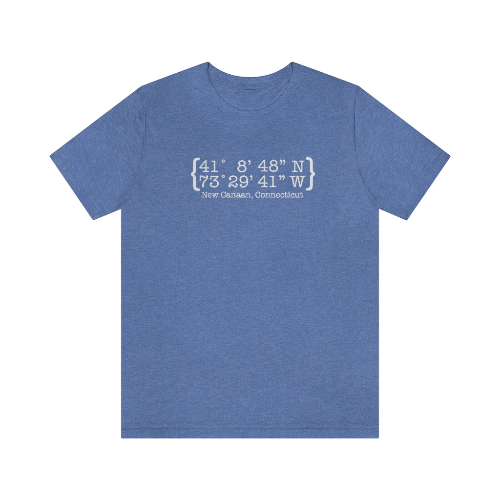 New Canaan Coordinates Unisex Jersey Short Sleeve Tee  Does New Canaan, Connecticut always have a special place in your heart. The Coordinates collection marks the spot for the special place you have ties to.   Proceeds helps grow Finding New Canaan and Finding Connecticut's brand grow.