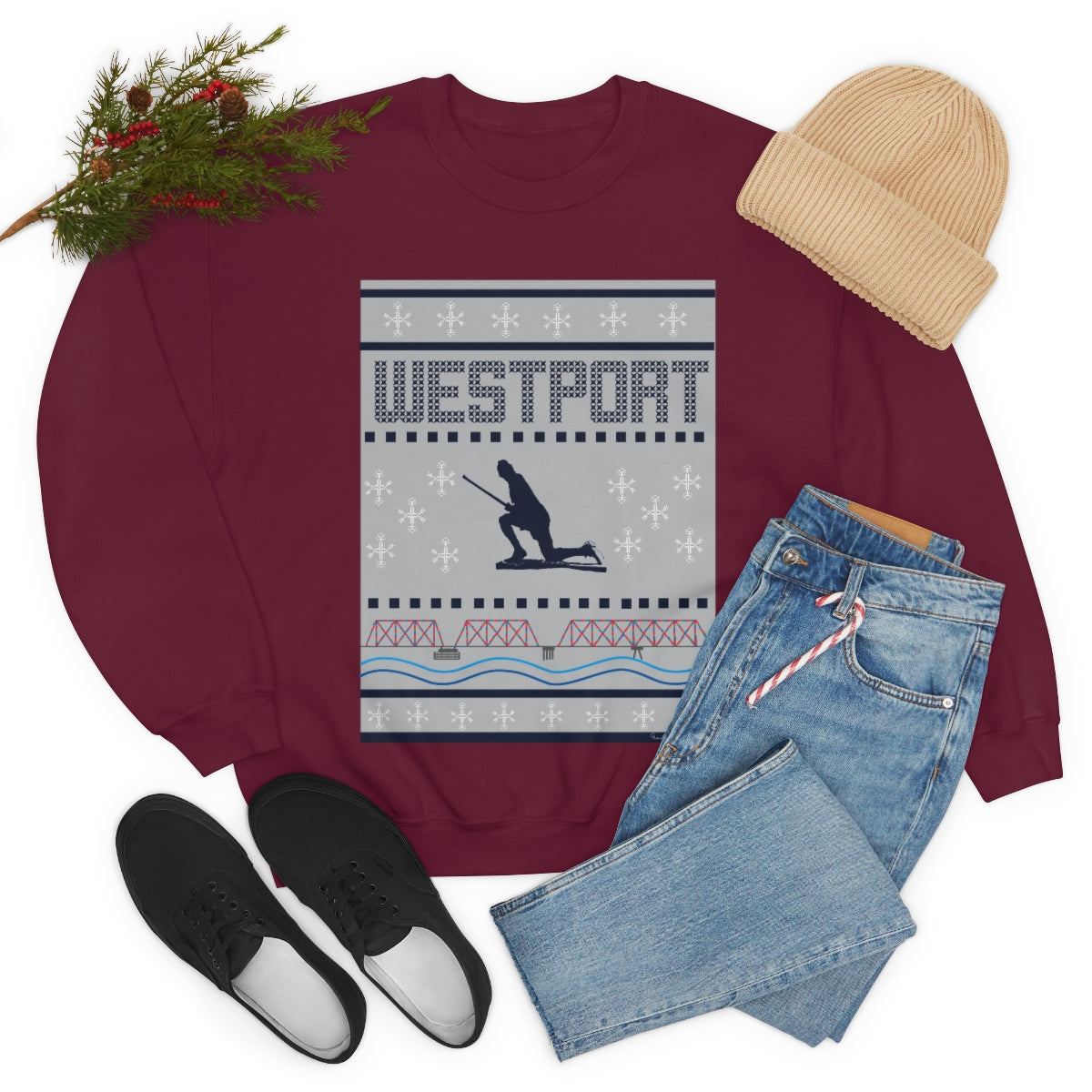 Westport Ugly Holiday Blue / White Unisex Heavy Blend™ Crewneck Sweatshirt