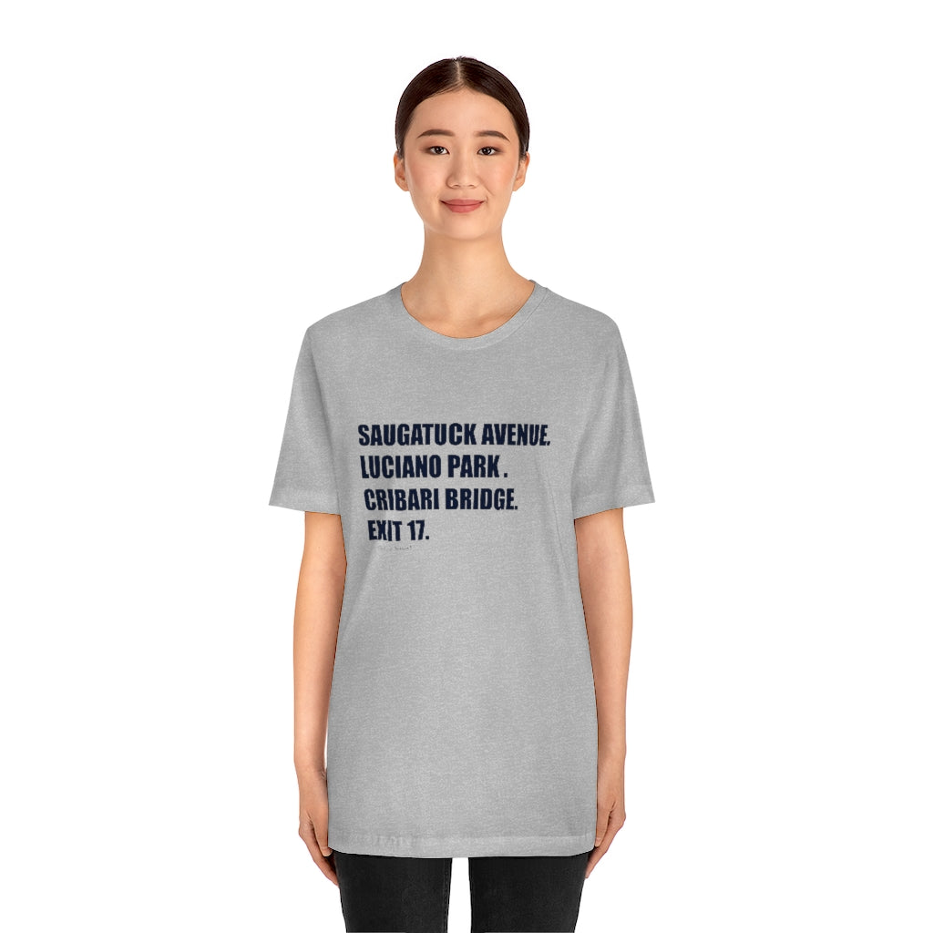 Saugatuck Ave. Luciano Park. Cribari Bridge. Exit 17. Unisex Jersey Short Sleeve Tee How do you say Westport without saying Westport? Westport, Connecticut is filled with unique aspects. Each providing different elements that make up the town from historic to modern traditions. Proceeds of this collection goes to help build Finding Westport and Finding Connecticut's brands.