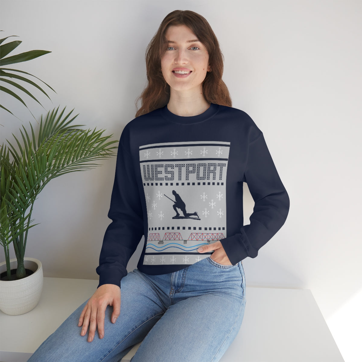 Westport Ugly Holiday Blue / White Unisex Heavy Blend™ Crewneck Sweatshirt