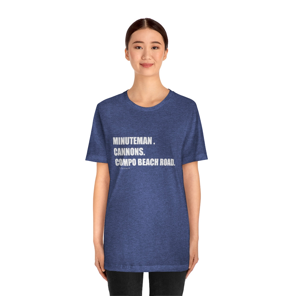 Minuteman. Cannons. Compo Beach Road. Unisex Jersey Short Sleeve Tee How do you say Westport without saying Westport? Westport, Connecticut is filled with unique aspects. Each providing different elements that make up the town from historic to modern traditions. Minuteman. Cannons. Compo Beach Road. You know its Westport. Proceeds of this collection goes to help build Finding Westport and Finding Connecticut's brands.