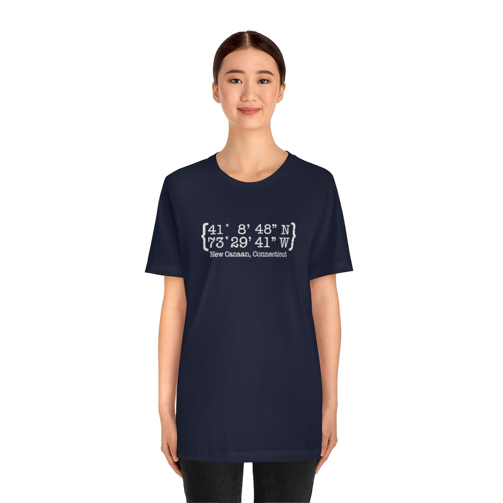 New Canaan Coordinates Unisex Jersey Short Sleeve Tee  Does New Canaan, Connecticut always have a special place in your heart. The Coordinates collection marks the spot for the special place you have ties to.   Proceeds helps grow Finding New Canaan and Finding Connecticut's brand grow.