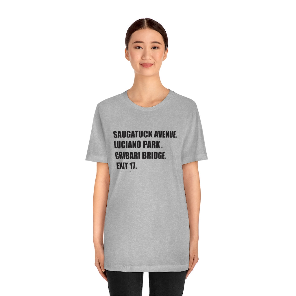 Saugatuck Ave. Luciano Park. Cribari Bridge. Exit 17. Unisex Jersey Short Sleeve Tee How do you say Westport without saying Westport? Westport, Connecticut is filled with unique aspects. Each providing different elements that make up the town from historic to modern traditions. Proceeds of this collection goes to help build Finding Westport and Finding Connecticut's brands.