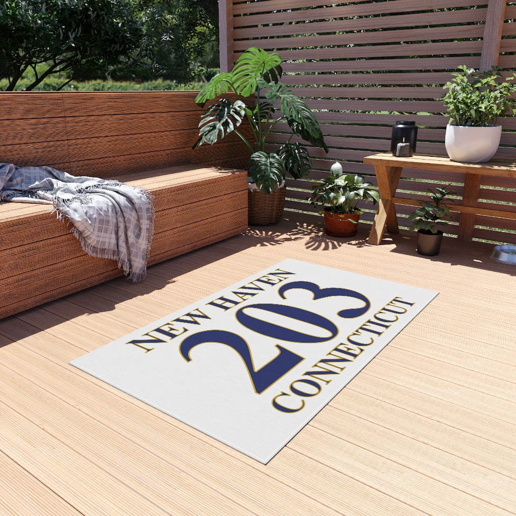 New Haven 203 Connecticut Outdoor Rug New Haven 203 Collection. Inspired by the Connecticut flag and the 203! Show off for your pride for Connecticut and Hartford! Proceeds of this collection go to help build Finding Connecticut’s website and brand. • Free USA shipping Click here to go to our home page