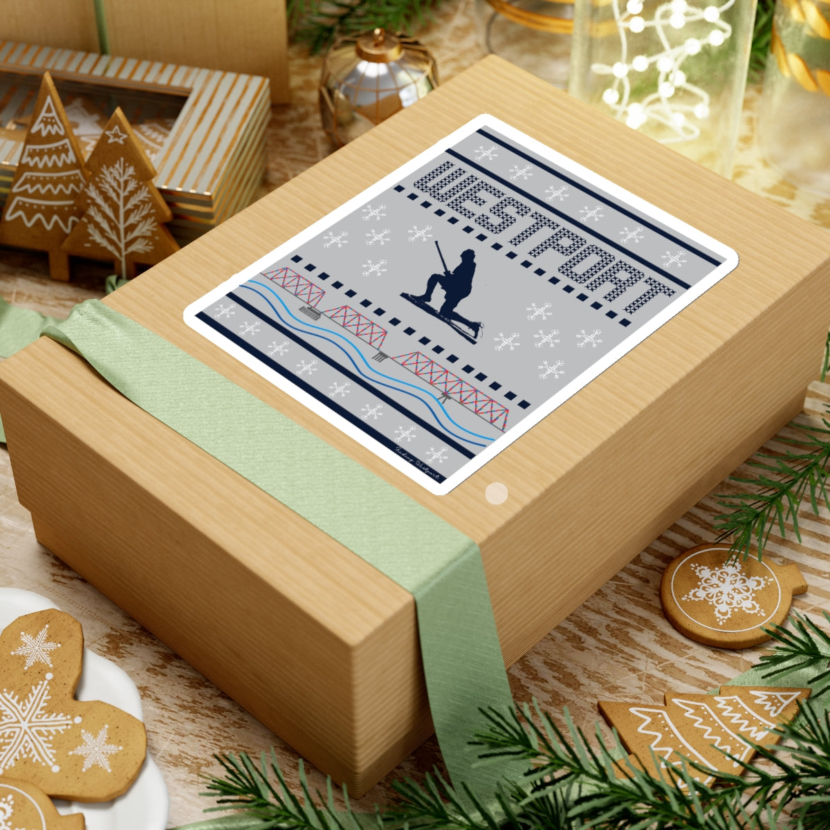 Westport Ugly Holiday Blue / White Kiss-Cut Stickers