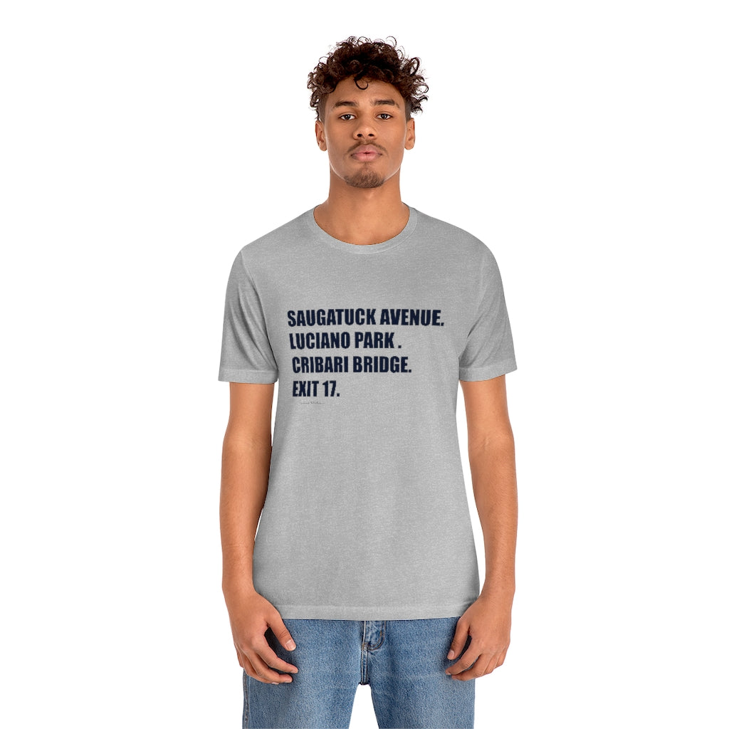 Saugatuck Ave. Luciano Park. Cribari Bridge. Exit 17. Unisex Jersey Short Sleeve Tee How do you say Westport without saying Westport? Westport, Connecticut is filled with unique aspects. Each providing different elements that make up the town from historic to modern traditions. Proceeds of this collection goes to help build Finding Westport and Finding Connecticut's brands.