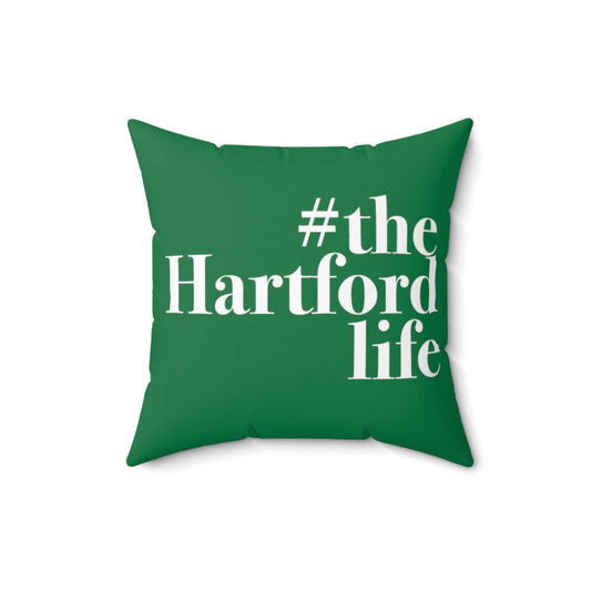 #thehartfordlife Spun Polyester Square Pillow   Proceeds help grow Finding Connecticut's website and brand.   Click here to go back to our home page. 
#thehartfordlife // hatford ct green pillow //finding connecticut