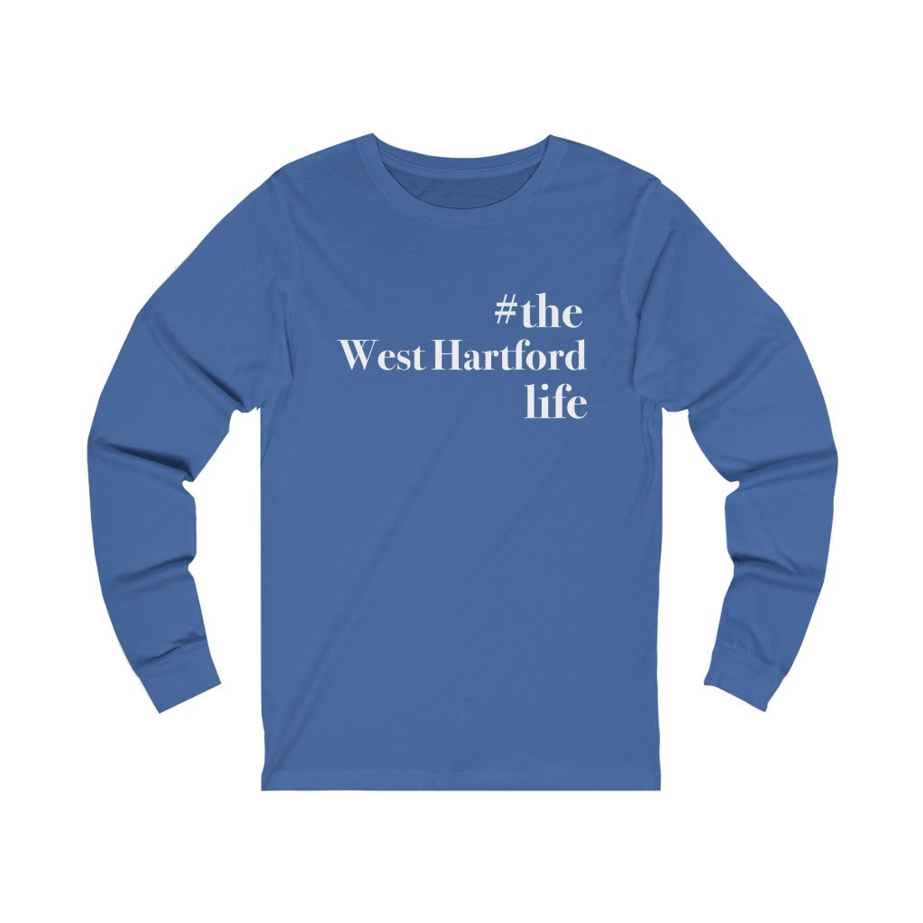 #thewesthartfordlife long sleeve tee. West Hartford Connecticut tee shirts, hoodies sweatshirts, mugs, other apparel, home gifts, and souvenirs. Proceeds of this collection go to help Finding Connecticut’s brand. Free USA shipping.
#thewesthartfordlife // west hartford ct long sleeve t shirt // finding connecticut