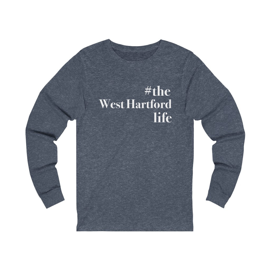 #thewesthartfordlife long sleeve tee. West Hartford Connecticut tee shirts, hoodies sweatshirts, mugs, other apparel, home gifts, and souvenirs. Proceeds of this collection go to help Finding Connecticut’s brand. Free USA shipping.
#thewesthartfordlife // west hartford ct long sleeve t shirt // finding connecticut