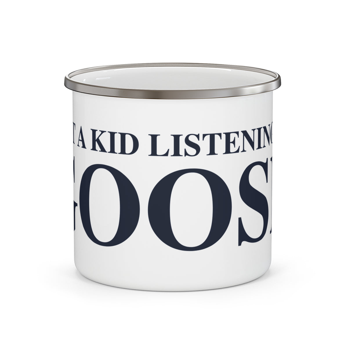 Just a kid listening to Goose Enamel Camping Mug