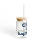 Clinton is My Happy Place Glass Can with Straw and Lid, 16oz