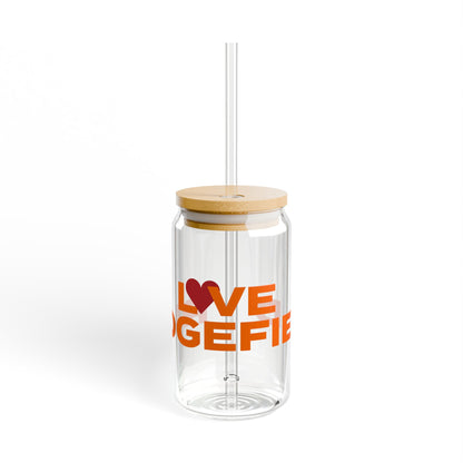Love Ridgefield Glass Can with Straw and Lid, 16oz