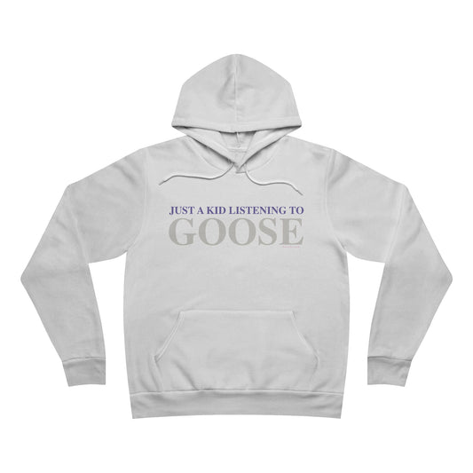 Just a kid listening to Goose - Gray & Purple Unisex Sponge Fleece Pullover Hoodie
