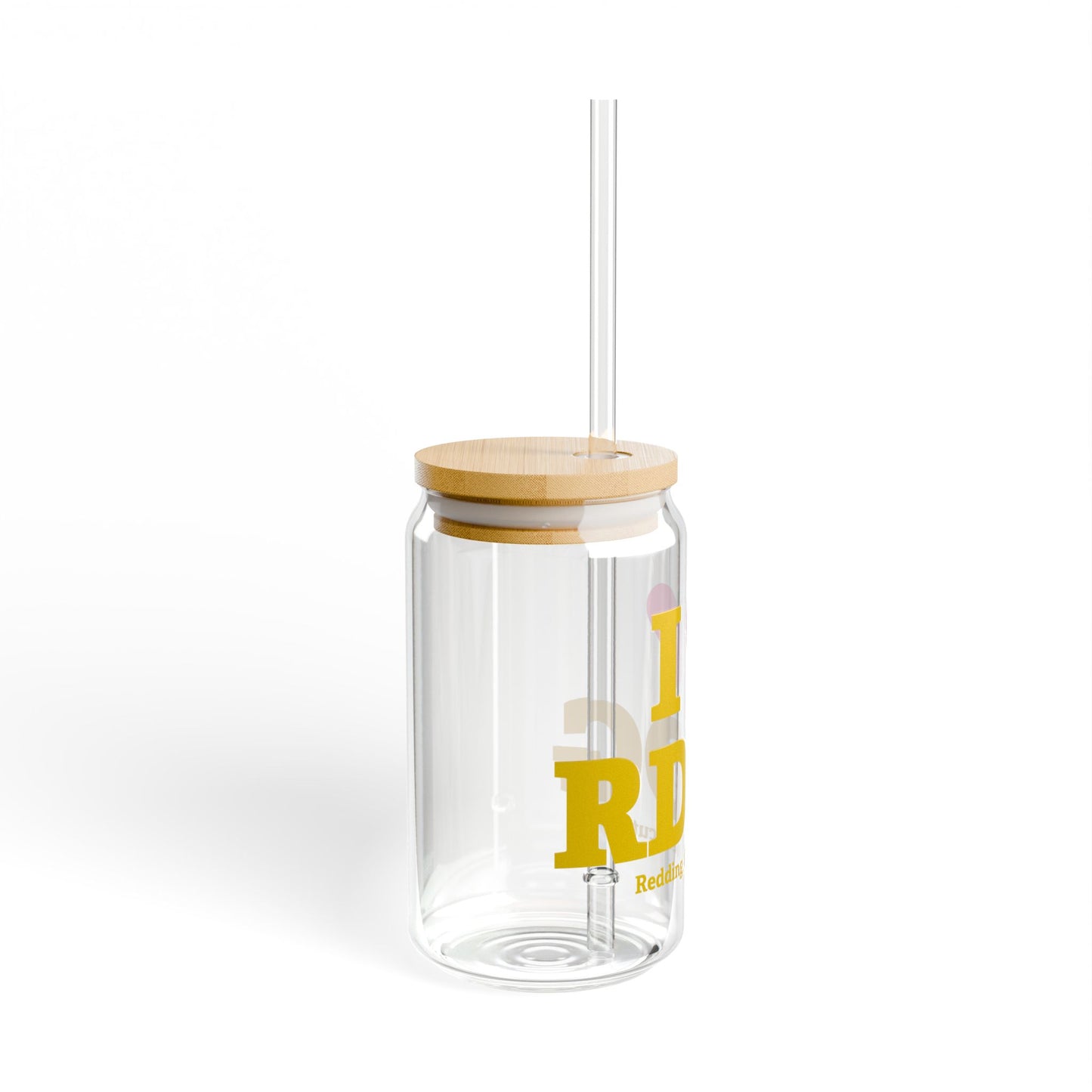 I Heart RDDG Glass Can with Straw and Lid, 16oz