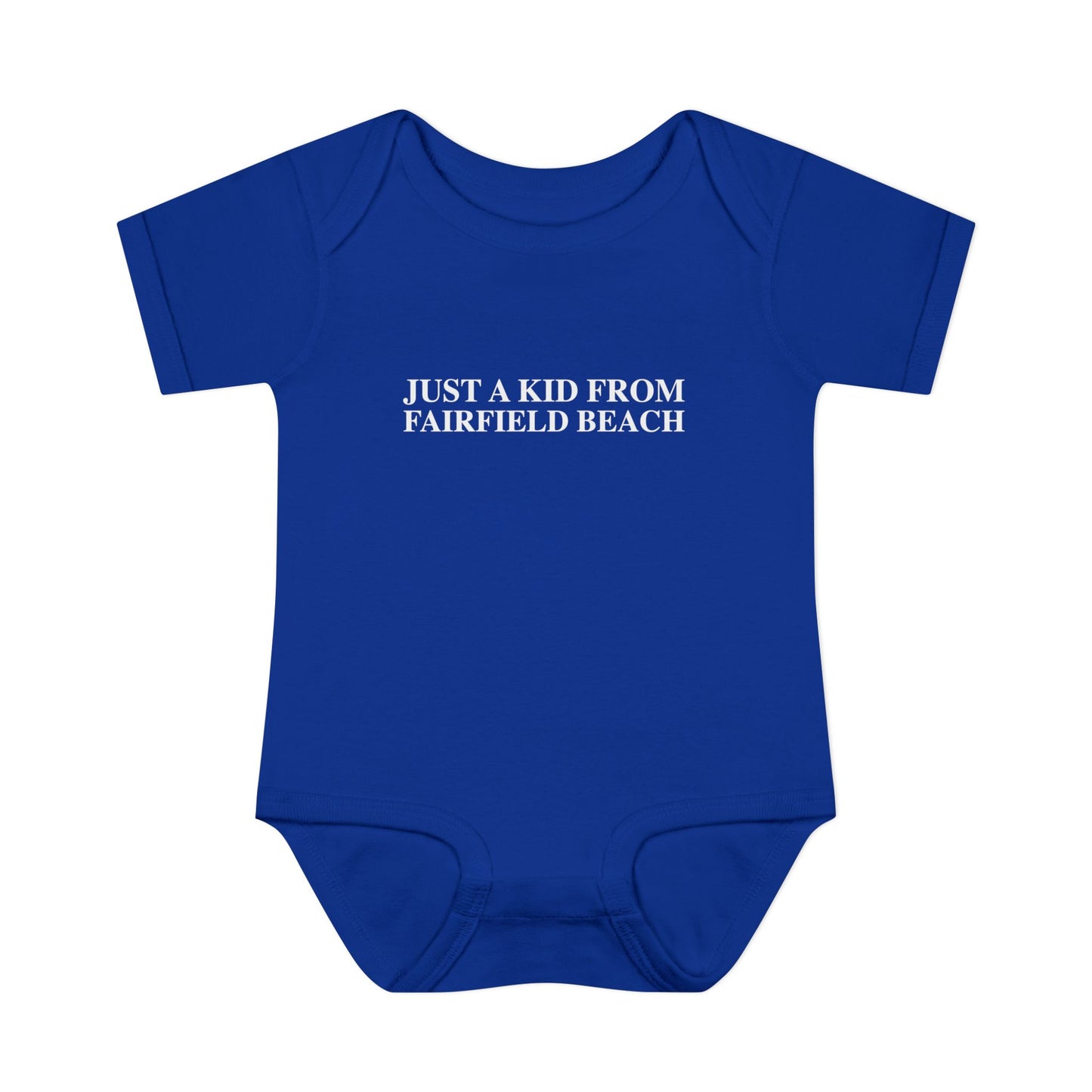 Just a kid from Fairfield Beach Infant Baby Rib Bodysuit