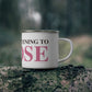 Just a kid listening to Goose - Pink & Espresso Enamel Camping Mug