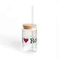 I Heart Rowayton. Glass Can with Straw and Lid, 16oz