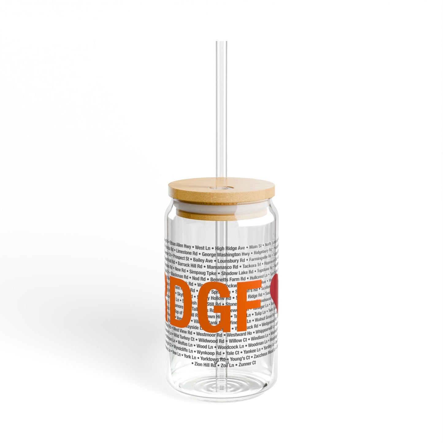 Ridgefield Love Glass Can with Straw and Lid, 16oz