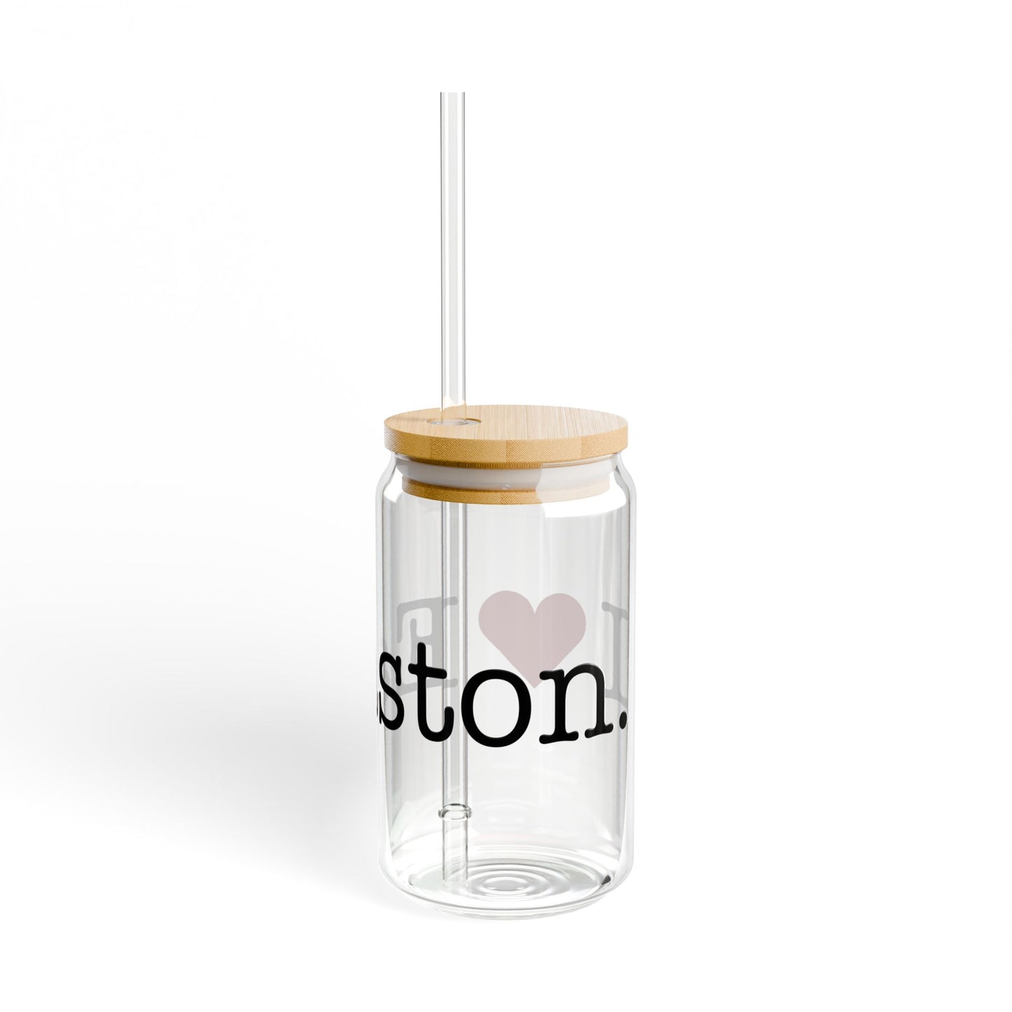 I Heart Easton. Glass Can with Straw and Lid, 16oz