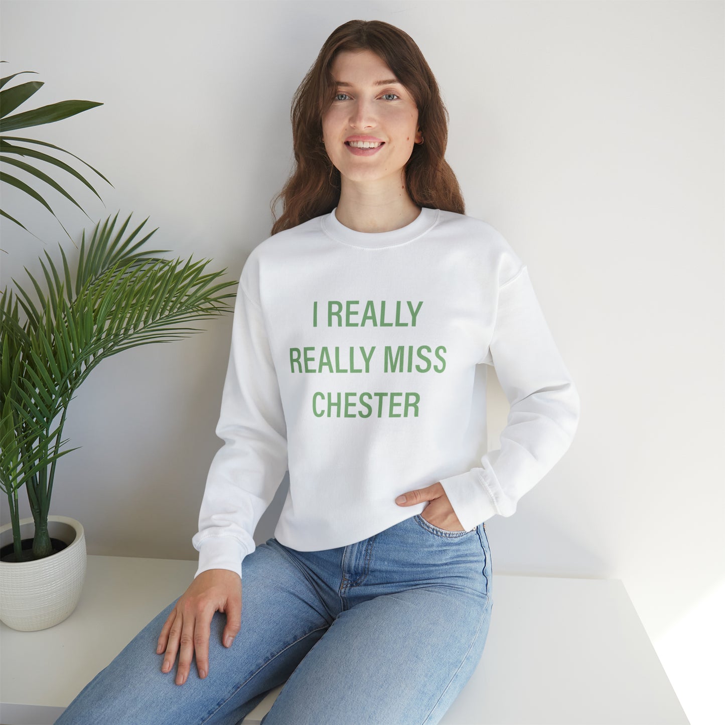 I Really Really Miss Chester Unisex Heavy Blend™ Crewneck Sweatshirt (green)