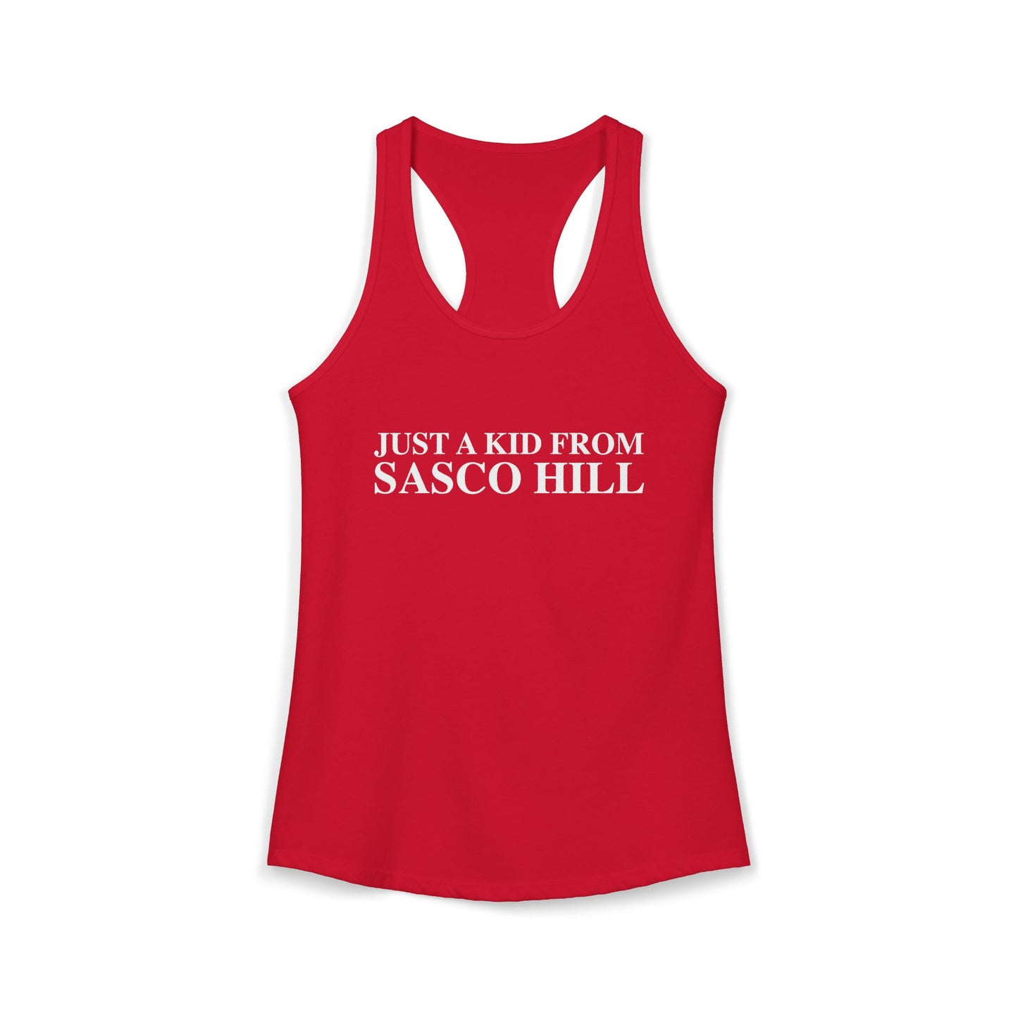 Just a kid from Sasco Hill Women's Ideal Racerback Tank Top