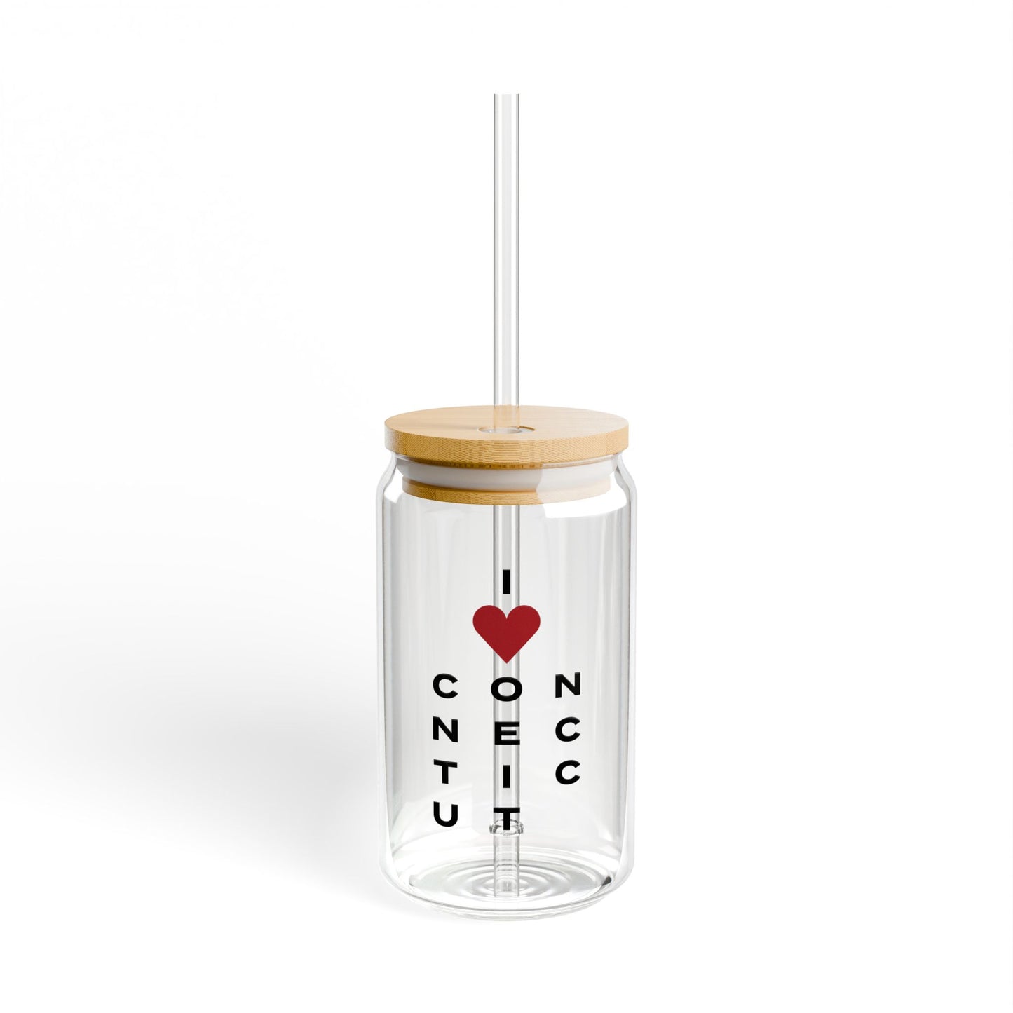Connecticut Vision Glass Can with Straw and Lid, 16oz